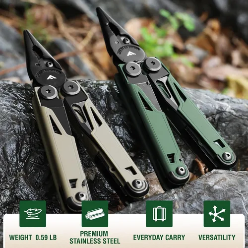 Vista 2 de FLISSA Multiherramienta, cuchillo de bolsillo multiherramienta 15 en 1 con funda, alicates multiherramienta EDC de acero inoxidable para hombres