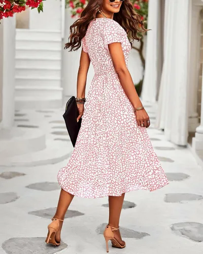 Vista 7 de BTFBM Vestidos de verano para mujer, casuales, de manga corta, con volantes, escalonados, fruncidos, por debajo de la rodilla, bohemios