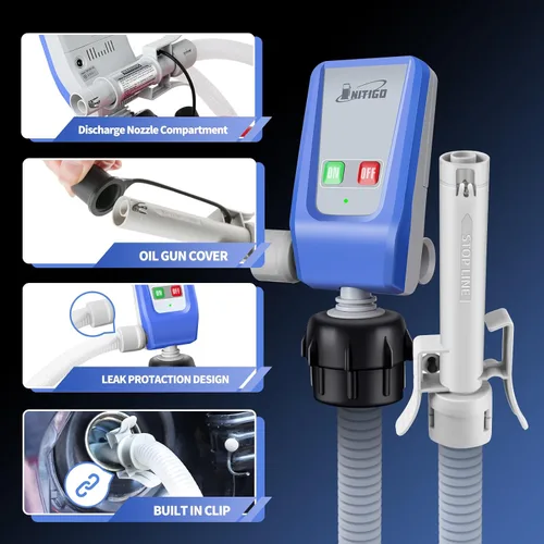 Vista 8 de Bomba de transferencia de combustible Nitigo con sensor de parada automática, manguera de 51" con adaptador de tanque, bomba de líquido portátil