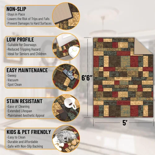 Vista 2 de Ottomanson Alfombras de 5 x 6 pies 6 pulgadas para sala de estar, alfombra de área para dormitorio, antideslizante, duradera y grande para zonas
