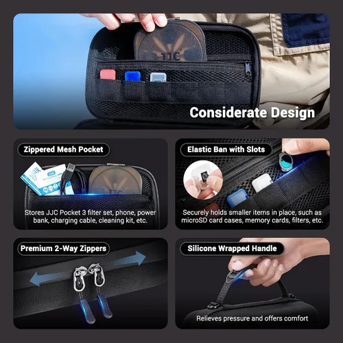 Vista 4 de Kiorafoto Funda rígida OSMO Pocket 3, bolsa de protección portátil de EVA con correa larga de 53.54 pulgadas y 3 fundas para tarjetas MicroSD