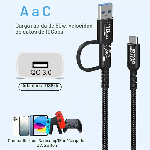 Vista 2 de Cable USB A a C Android Auto de 3.3 pies [2 paquetes], USB C PD de Negro
