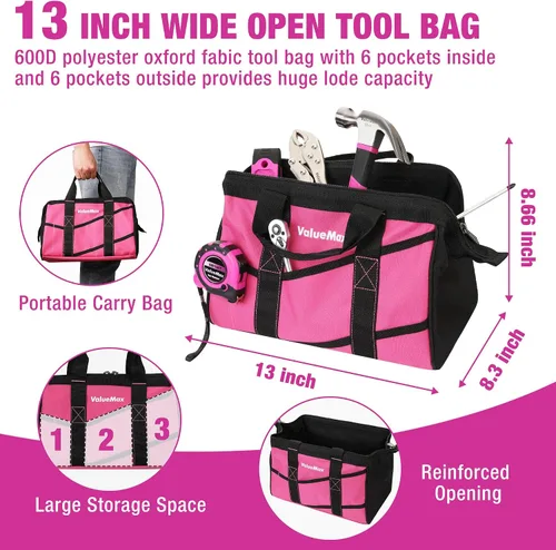 Vista 7 de ValueMax Kit de herramientas rosa, juego de herramientas de reparación del hogar de 218 piezas, kit de herramientas para el hogar con bolsa
