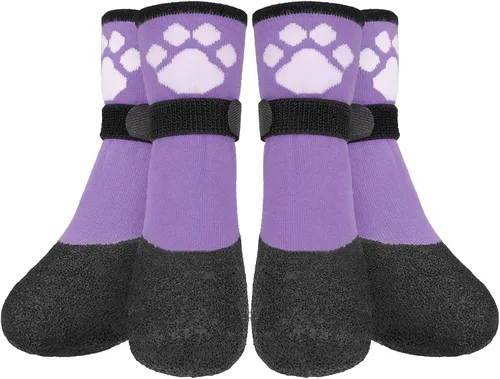 Vista 9 de BEAUTYZOO Calcetines impermeables para perros para evitar que lamen las patas, calcetines navideños para perros para suelos de madera dura