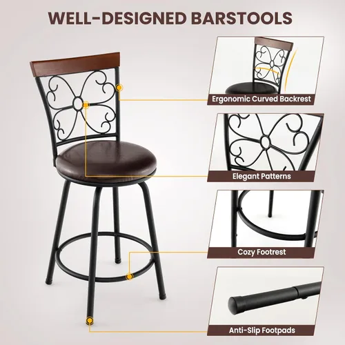 Vista 8 de COSTWAY Taburetes de bar para isla de cocina, taburetes de bar giratorios de altura de asiento ajustable de 24/30 pulgadas, asiento acolchado
