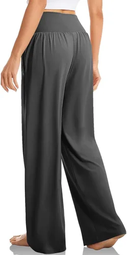 Vista 2 de Pantalones de yoga de pierna ancha para mujer, casuales, holgados, de cintura alta, cruzados, pierna recta, pantalones de entrenamiento, pantalones