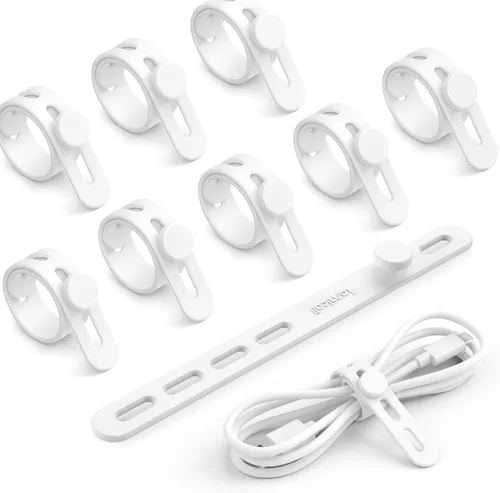 Vista 12 de Lamicall - Paquete de 10 bridas de silicona para cables, organizador de cables reutilizable duradero con hebilla de bloqueo, correas elásticas