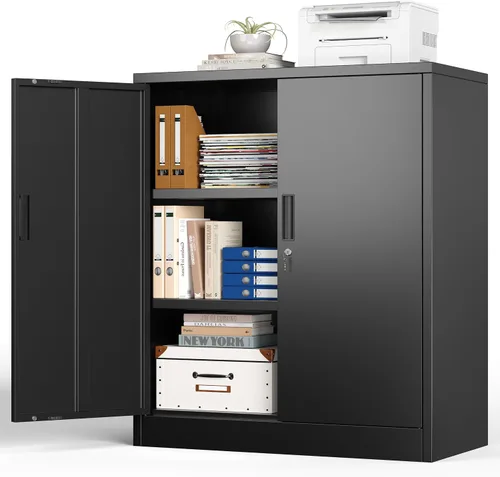 Vista 11 de BESFUR Gabinete de almacenamiento de metal, gabinete de almacenamiento con bloqueo de 36 pulgadas de alto con 2 cajones, gabinetes de metal
