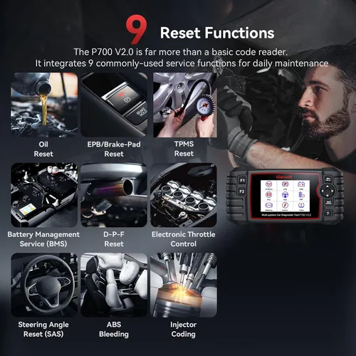 Vista 4 de iCarsoft - P700 V2.0 - Escáner de diagnóstico automático para Porsche con diagnóstico del motor/transmisión/ABS/Airbag, lector de código OBD2
