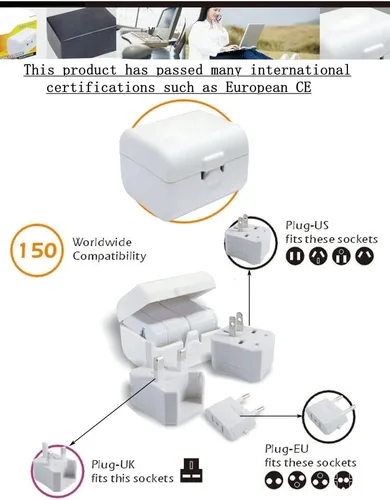 Vista 8 de Toptekits Adaptador de corriente universal todo en uno, conversión de viaje global tres en uno, 3 enchufes, adaptador universal de viaje en el Blanco