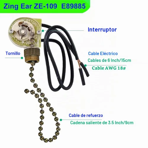 Vista 6 de Interruptor de luz para ventilador de techo Zing Ear ZE-109 de dos cables con cordones de tracción, interruptor de control de encendido/apagado