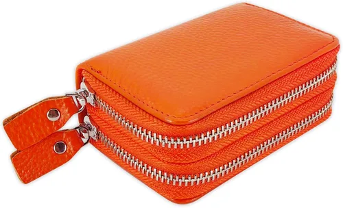 Vista 13 de Cartera de cuero para mujer, con doble tarjeta, tarjetero con cremallera, múltiples compartimentos, bloqueo RFID C-W-1, Rosado, Talla única