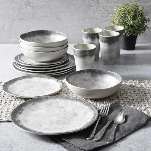 Vista 4 de [Usado] Gibson Home Granite Organic Round Melamina Juego de vajilla para cuatro personas (16 unidades), mármol