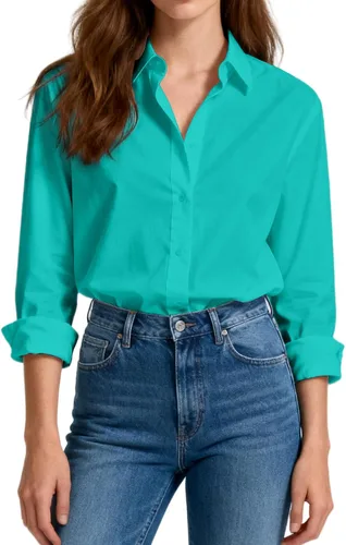 Vista 13 de Camisas de vestir ajustadas de algodón para mujer, blusas de manga larga para oficina, blusas con cuello