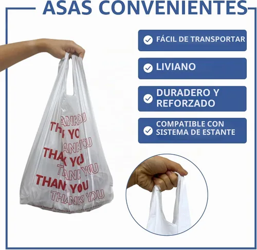 Vista 4 de Bolsas de transporte de camisetas Bagtron, bolsas de plástico desechables con asas para compras y restaurantes, 1/8 barril, 0.51 mils, color negro