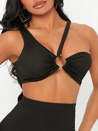 Vista 3 de Remidoo Camiseta corta sexy de un hombro para mujer con corte en O sin mangas