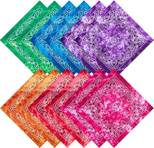 Vista 2 de Boao 12 bandanas de teñido anudado, novedosas bandanas degradadas de doble cara, pañuelo clásico de cachemira para hombres y mujeres
