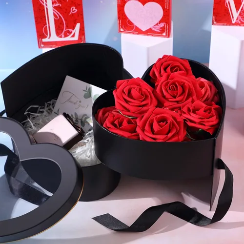 Vista 6 de Zonon Cajas de regalo en forma de corazón para el día de San Valentín para flores, chocolate, doble capa, caja giratoria de 2 niveles para el día