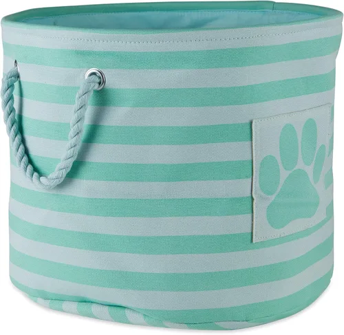 Vista 82 de Bone Dry - Cesta de almacenamiento para mascotas, diseño de parche de pata rayado, aguamarina, rectángulo pequeño