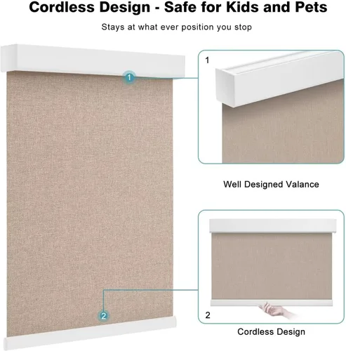 Vista 5 de Persianas enrollables opacas para ventanas, persianas enrollables personalizadas sin cordón con cenefa, protección UV y aislamiento térmico, Caqui