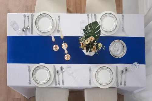 Vista 4 de Paquete de 12 caminos de mesa de satén, 12 x 108 pulgadas para fiestas, bodas, cumpleaños, banquetes, compromisos de graduación, Navidad, decoración