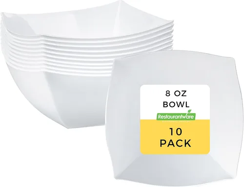 Vista 16 de Restaurantware Moderna - Cuencos de plástico de lujo de 8 onzas, 10 cuencos cuadrados desechables para ensalada, duraderos y resistentes