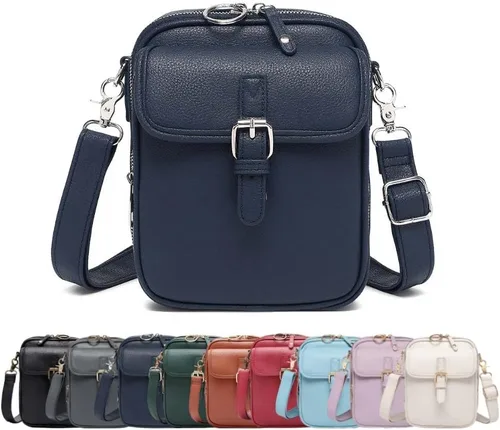 Vista 12 de Bolso bandolera de cuero, bolso mensajero de doble capa de gran capacidad, de cuero sintético retro con monedero incorporado, bolsa antirrobo
