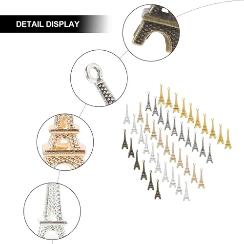 Vista 5 de EXCEART 60 piezas Mini colgantes de simulación Torre Eiffel colgantes colgantes colgantes para joyería DIY llavero accesorios (color al azar)
