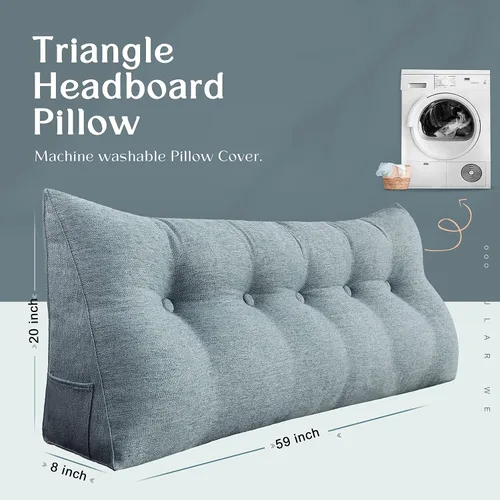 Vista 4 de VERCART Almohada de cuña triangular para cabecero de cama, almohada de cuña para cama de descanso, almohada de lectura, relleno de hueco, cojín