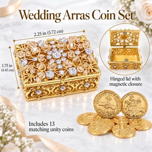 Vista 6 de Arras de Boda - Monedas de Boda - Caja decorativa con cristales de diamantes de imitación recuerdo 76 (dorado)