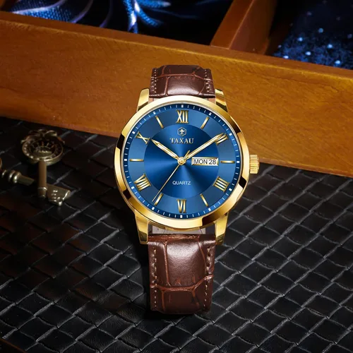 Vista 4 de Mens Watches Luxury Dress Waterproof Leather Watch with Date Day Analog Quartz Large Number Wrist Watch Casual Classic Luminous Scales Big Face Easy