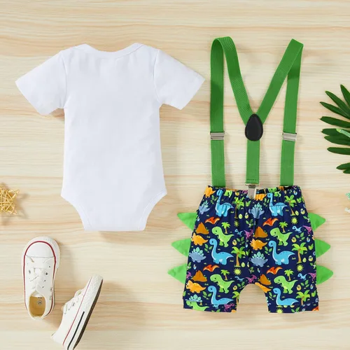 Vista 3 de Conjunto de ropa de manga corta con tirantes ajustables en la espalda en Y para bebés y niños