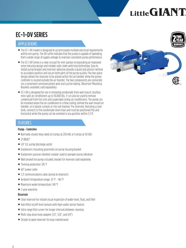 Vista 14 de Little Giant EC-1-DV 110-240V, 50/60 Hz, Bomba de condensado mini dividida