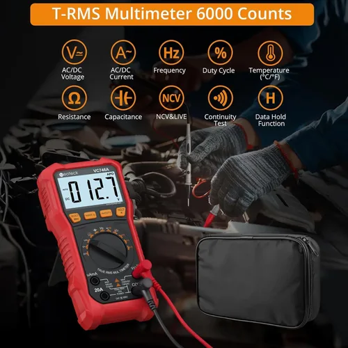 Vista 2 de Neoteck Multímetro digital TRMS de 6000Counts para 750VDC 1000VAC AC/DC Rojo