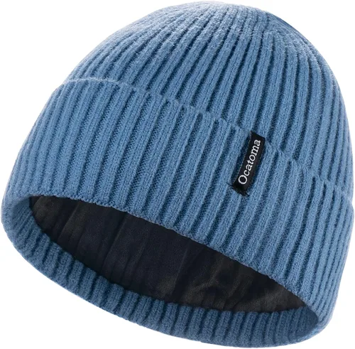 Vista 16 de Ocatoma Gorro para hombre y mujer, cálido gorro de invierno tejido con puños, suave y cálido, gorro de esquí unisex Camello gris