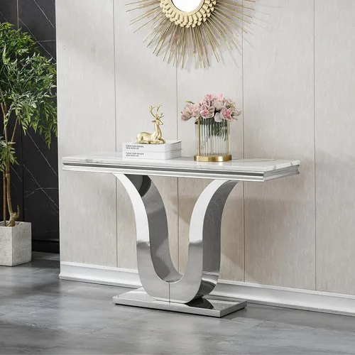 Vista 14 de SSLine Mesa de Centro Rectangular de Mármol Sintético para Sala de Estar, Mesa Central Moderna de Mármol Blanco de Lujo con Base Doble en Forma de U