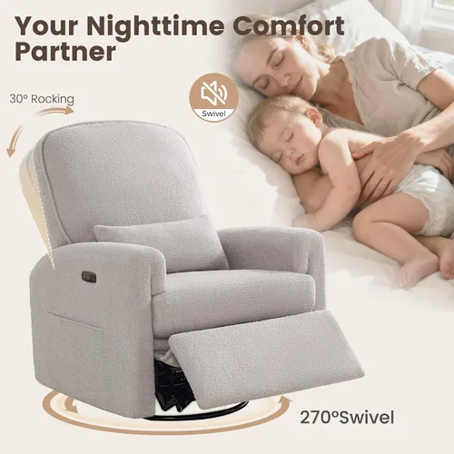 Vista 3 de Sillón reclinable giratorio con reposacabezas ajustable, sillón reclinable Gris
