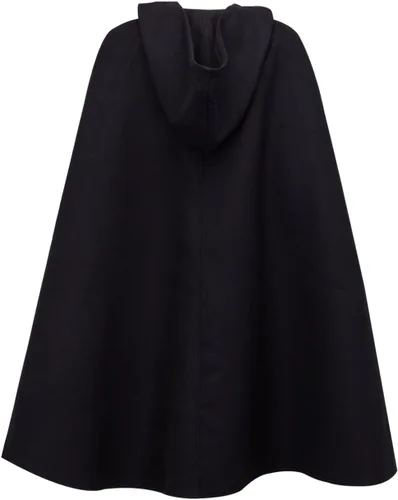 Vista 2 de Clothink Poncho frontal dividido de lana negra para mujer, Negro