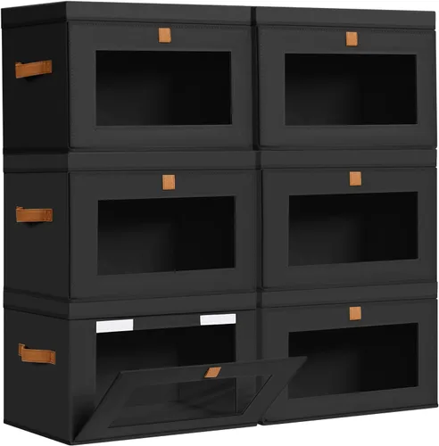 Vista 25 de DIMJ Contenedores de Almacenamiento con Tapas - Paquete de 4 Organizadores Grandes de Tela para Armario con Ventana y Asas, Cajas de Almacenamiento