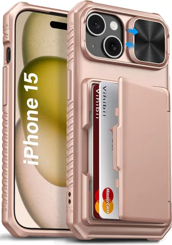 Vista 25 de Vihibii Funda para iPhone 13 Pro Max/iPhone 12 Pro Max con tarjetero (4 tarjetas) [bloqueo RFID] y cubierta de cámara deslizante, protección contra