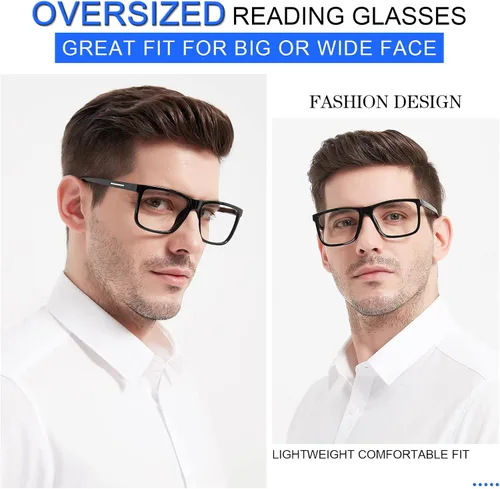 Vista 2 de MARE AZZURO Gafas de Lectura Cuadradas Grandes +1.0 para Hombre Lectores Grandes Cara Grande 1.0 1.25 1.5 1.75 2.0 2.25 2.5 2.75 3.0 3.5 4.0 5.0 6.0