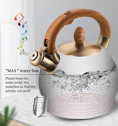 Vista 9 de Tetera y tetera de té, tetera de cocina de acero inoxidable de 2.64 cuartos de galón de grado alimenticio con silbato por inducción para estufa