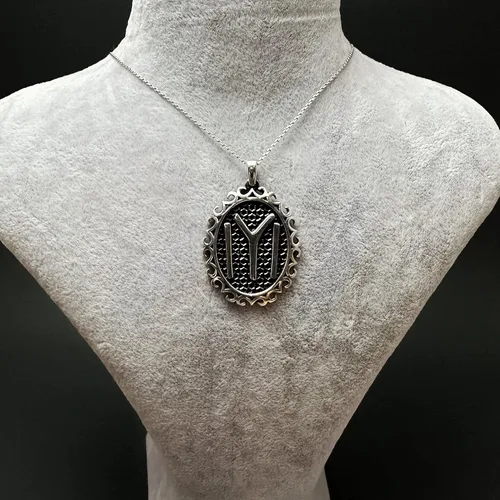Vista 3 de Joyería turca ovalada Kayi Iyi Ertugrul Motif 925K plata esterlina colgante unisex coche colgante, Plata esterlina