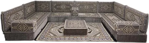 Vista 48 de arabicsofa Sofá en forma de U de estilo árabe para el suelo – Juego de Majlis hecho a mano – Sofá de estilo bohemio