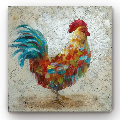 Vista 16 de Renditions Gallery Arte moderno de gallina con flores sobre lienzo estirado para decoración de pared