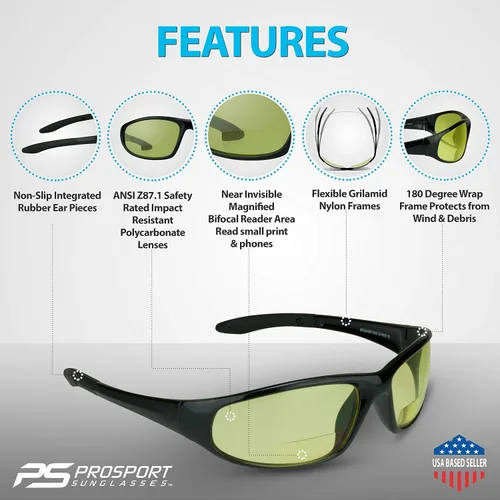 Vista 5 de proSPORT Gafas de seguridad bifocales amarillas z87 para hombres y mujeres para conducción nocturna y montar