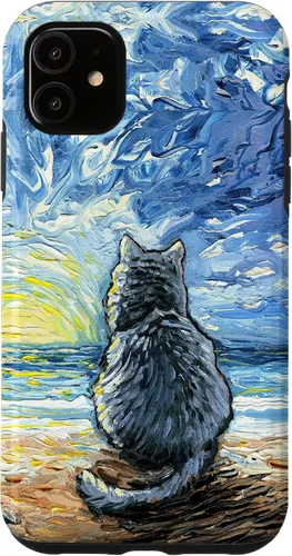 Vista 8 de Nebelung Gray Cat Starry Night Persian Russian Blue Art Case for iPhone 17