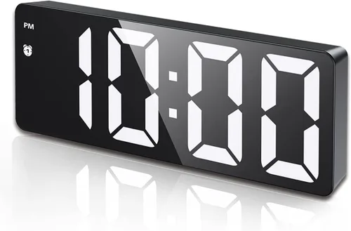 Vista 8 de AMIR Reloj despertador digital, reloj LED para dormitorio, reloj electrónico de escritorio con pantalla de temperatura, brillo ajustable, control