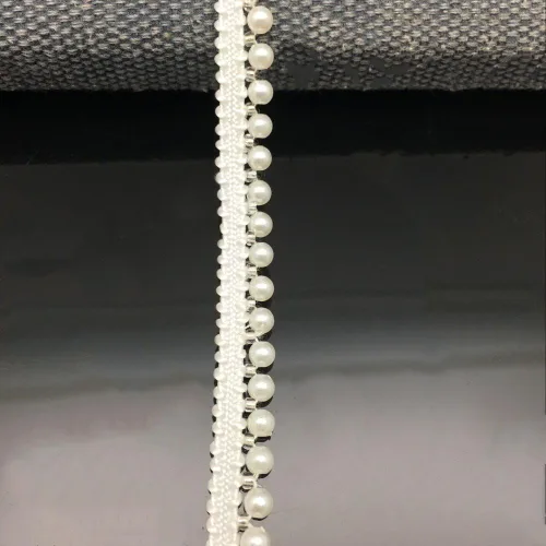 Vista 5 de FQTANJU 5 yardas de cinta de encaje con perlas de imitación y apliques de perlas para flecos para decoración de fiesta de boda, decoración