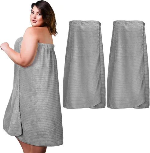 Vista 7 de Tigeen 2 toallas para mujer, bata de spa ligera a rayas con cierre ajustable, parte superior elástica, bata de baño suave para spa